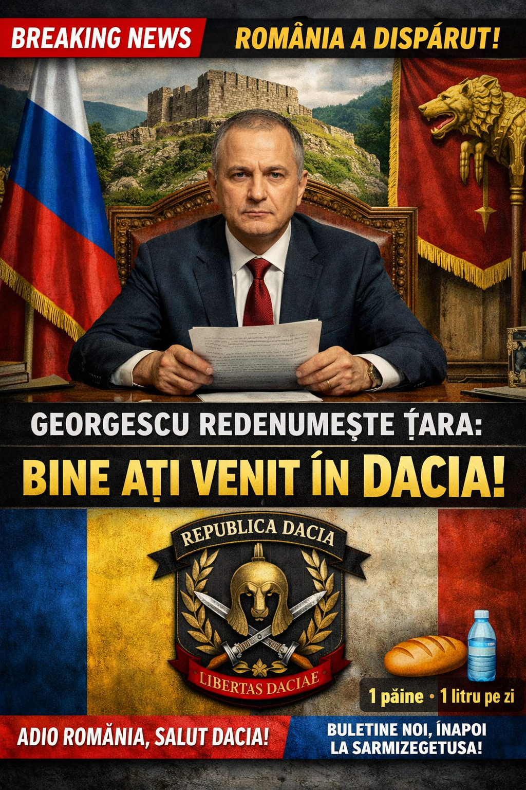 Președintele ales Georgescu schimbă numele tării: România devine oficial Dacia, capitala se muta la Sarmizegetusa 