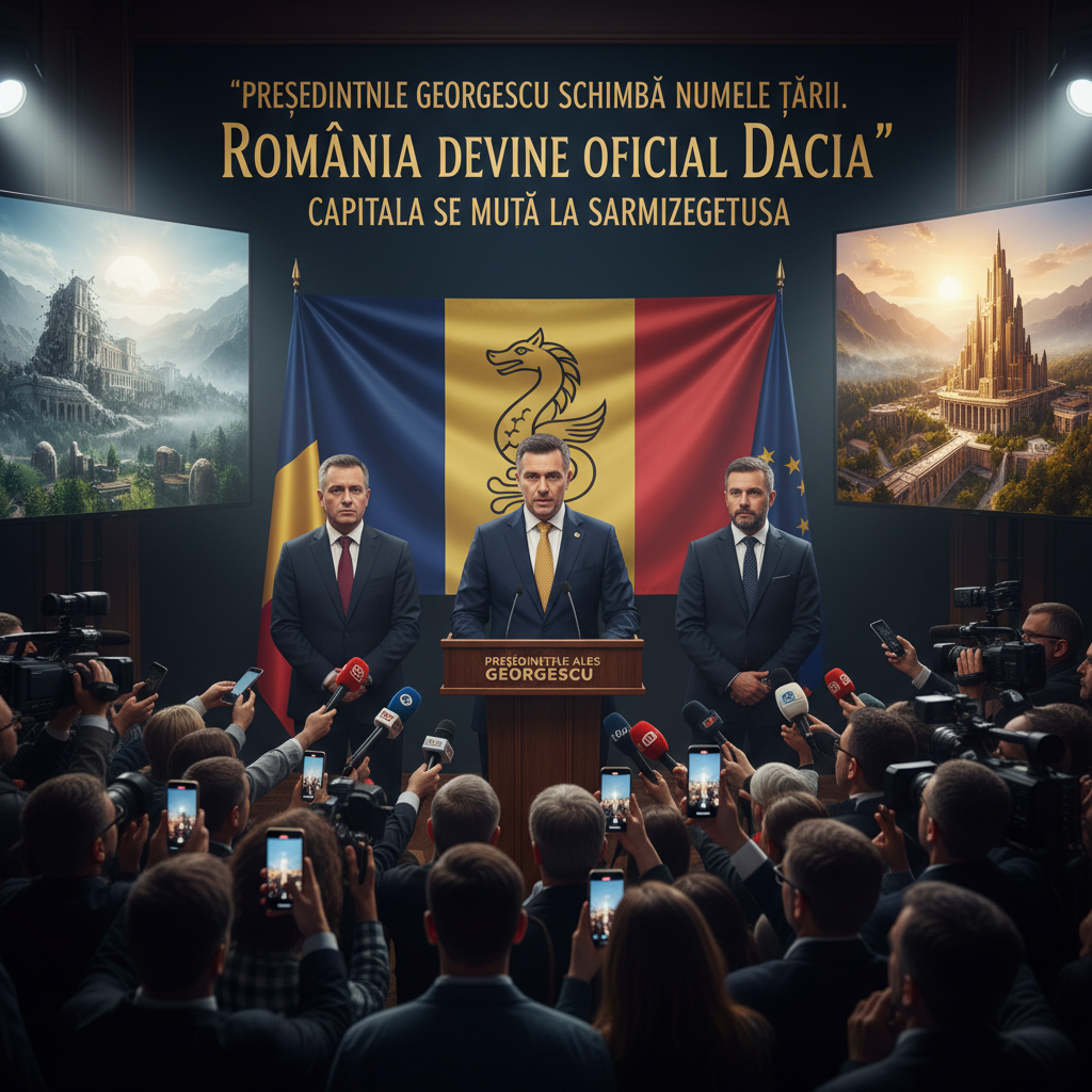 Președintele ales Georgescu schimbă numele tării: România devine oficial Dacia, capitala se muta la Sarmizegetusa 