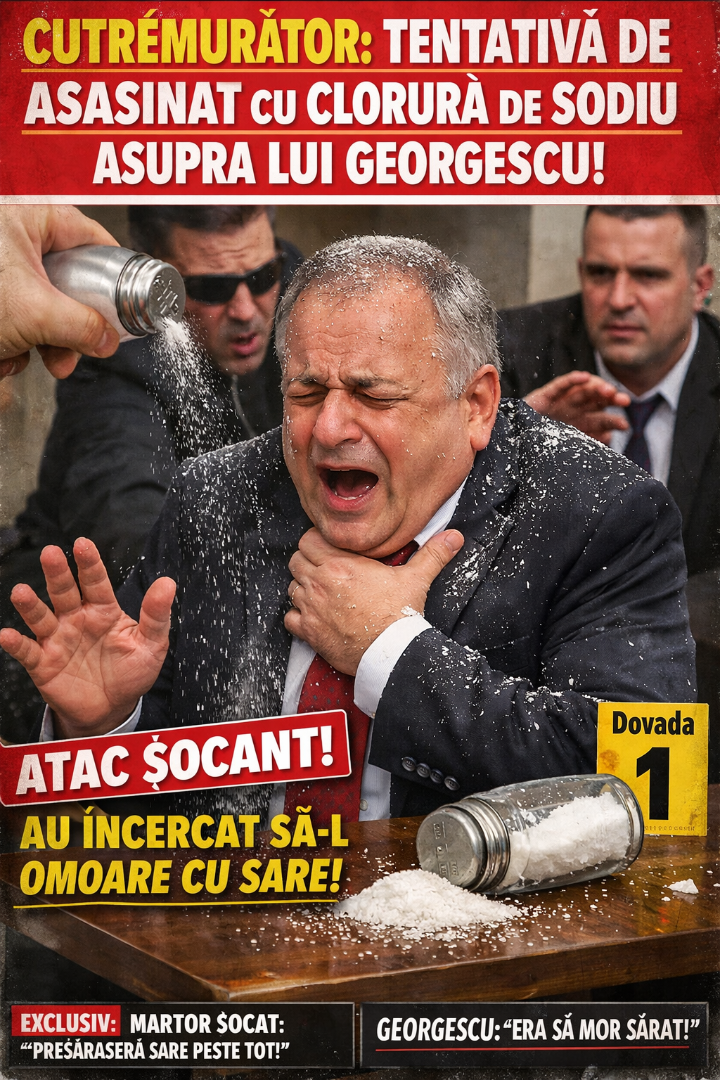 Cutremurător: tentativă de asasinat cu clorură de sodiu asupra lui Georgescu