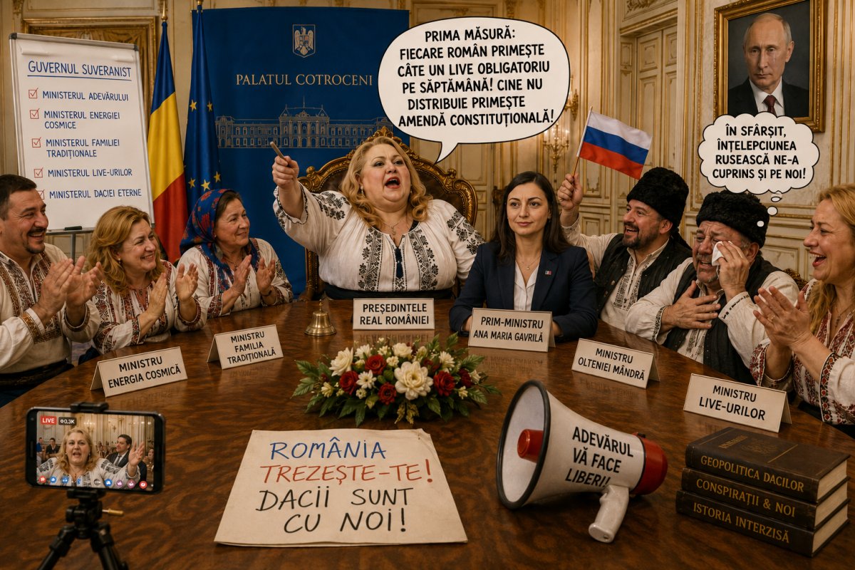 Șoșoacă la Cotroceni: Cum se preia puterea în trei live-uri